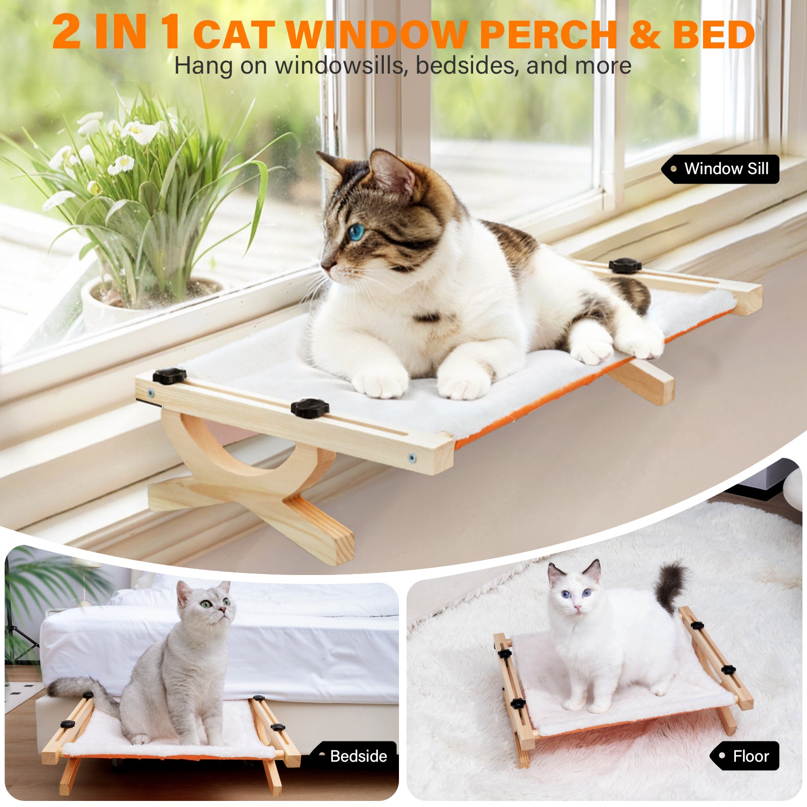 COZIWOW Cat Window Seat – Wall Mount Perch For Large Indoor Cats, Gray Velvet, 22lb Capacity