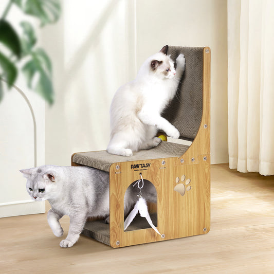 L Shaped Cat Scratcher with House
